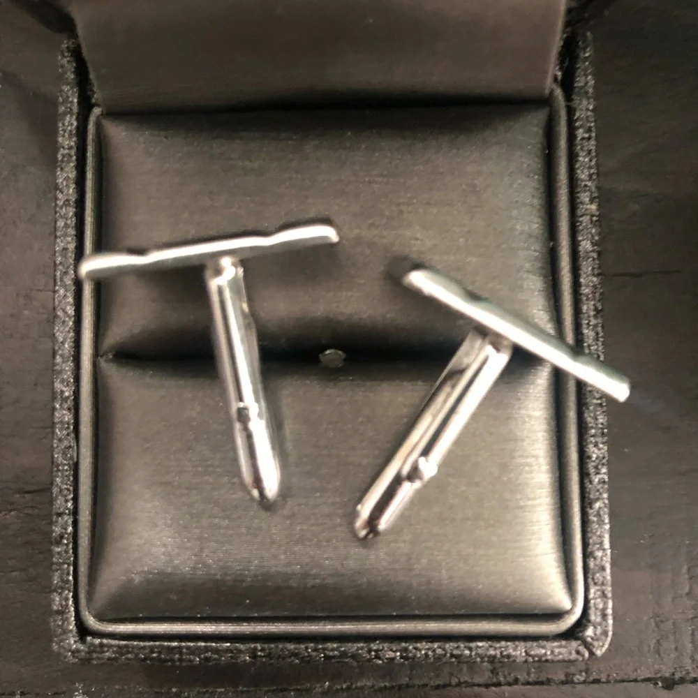 Men's Silver Rectangular Geometric Cufflinks